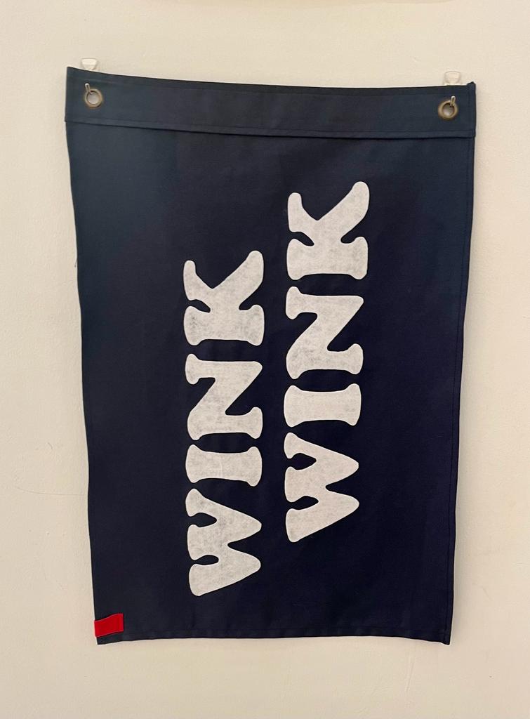 WINK WINK - WHITE ON NAVY HAND MADE FLAG