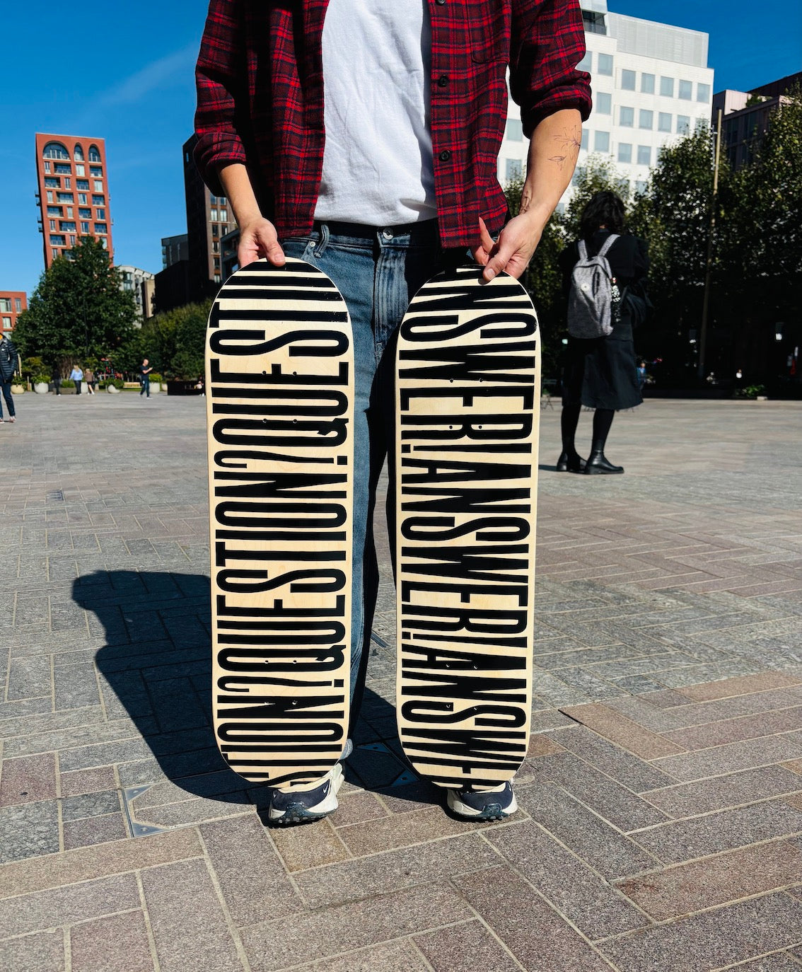 Anthony Burrill - A pair of skateboards 'Question/Answer'