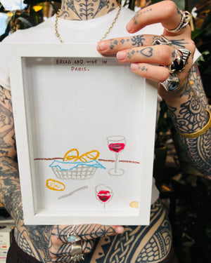 Bread and Wine in Paris - original drawing