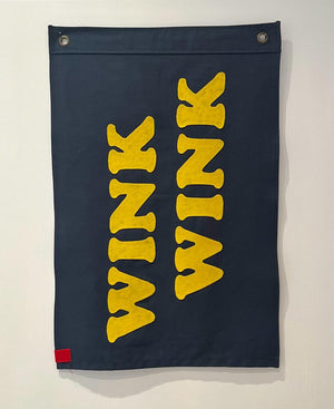 WINK WINK - YELLOW ON NAVY HAND MADE FLAG