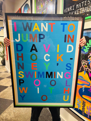 I want to jump in David Hockey's swimming pool with you - original painting