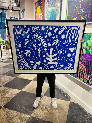 Meet me in Matisse’s garden large format BLUE AND WHITE screen print